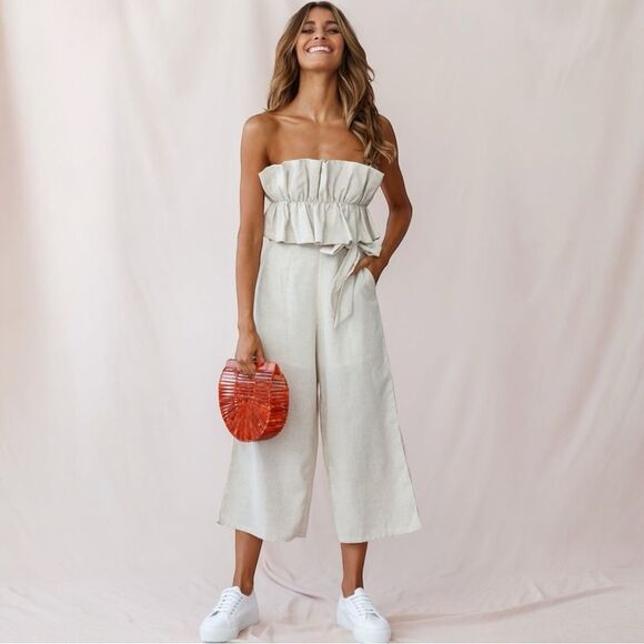Aura Ruffle Crop Top Jumpsuit Ivory Size Small - Picture 7 of 7